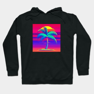 Palm Tree Paradise - Bright Colors on a Black Background Hoodie